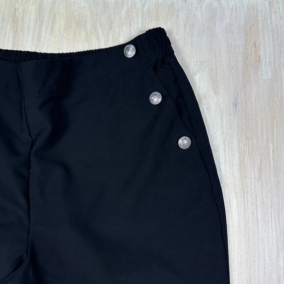 Eloquii Black Straight Leg Nautical Silver Button Detail Work Pull On Pants 20 - Picture 3 of 14